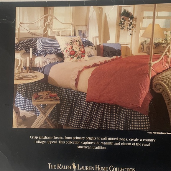 Vintage Unused RALPH LAUREN Blue Label Red & White GINGHAM Queen Flat Sheet - Picture 4 of 4